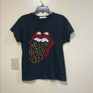 Golden Goose Black Tee with Red and Leopard Graphic